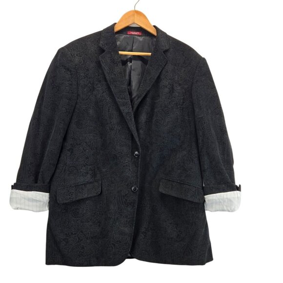 Adolfo Mens Corduroy Sport Coat Black Paisley Blazer 44R Tailored Lined Cotton - Picture 3 of 16